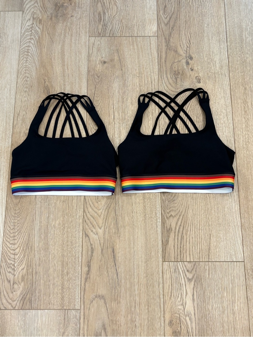 YPB Black Strappy Sports Bra with Rainbow Band